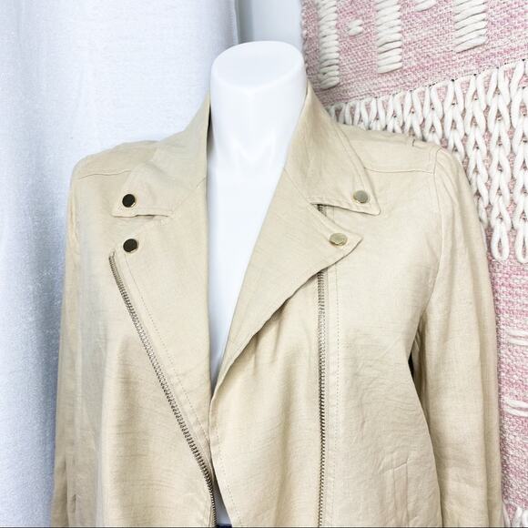 Cuyana Sand Linen Blend Moto Zip Up Jacket Women’s XL - Picture 2 of 9